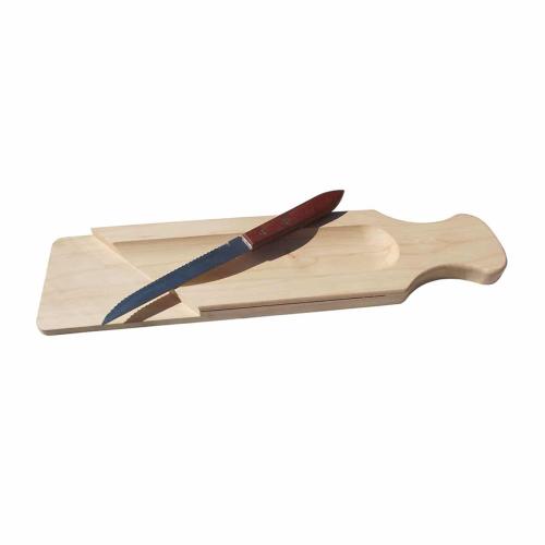 Holzbrett, Wurstbrett, Salamibrett 9 x 34.5 cm Mit Messerrille-Einschub, hergestellt aus Erlenholz mit Ihrer Werbung.