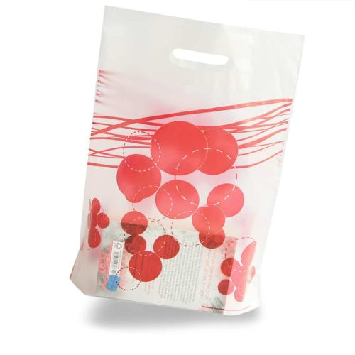 Transparente, rot bedruckte Tasche – Juerg Siegrist AG Werberartikel