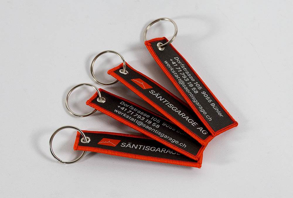 Säntisgarage-Schlüsselband mit Logo fein eingewoben, Juerg Siegrist AG