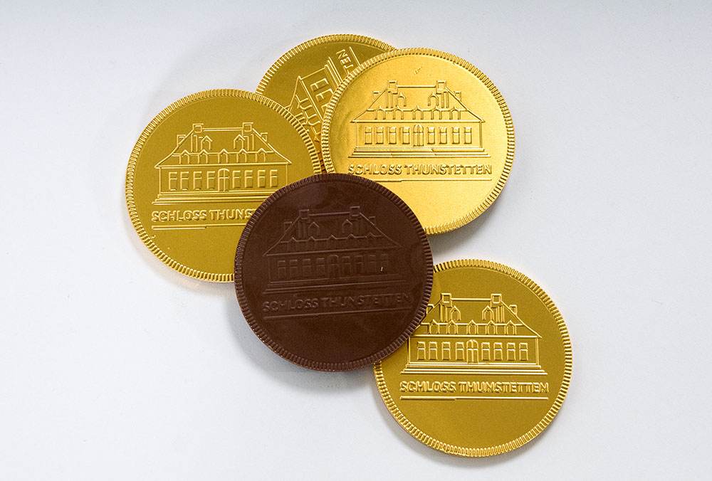 Schokolade-Goldmünzen als Sonderanfertigung, Juerg Siegrist AG