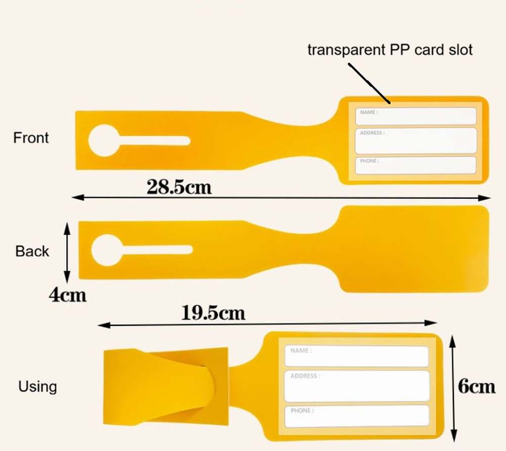Ausmasse der Kofferhänger aus Tyvek bedruckt