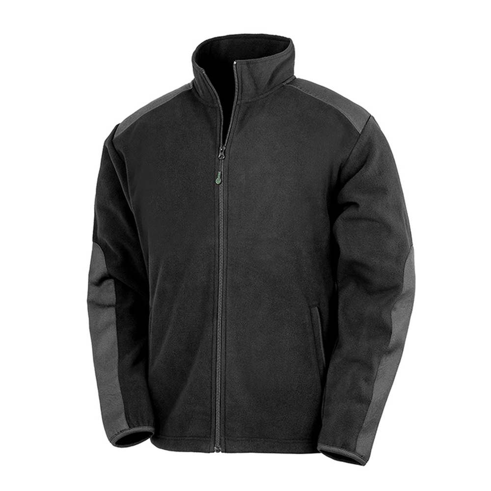 Vorderseite der Microfleece-Jacke Result R515X Recycled Heavy Duty black bedruckt