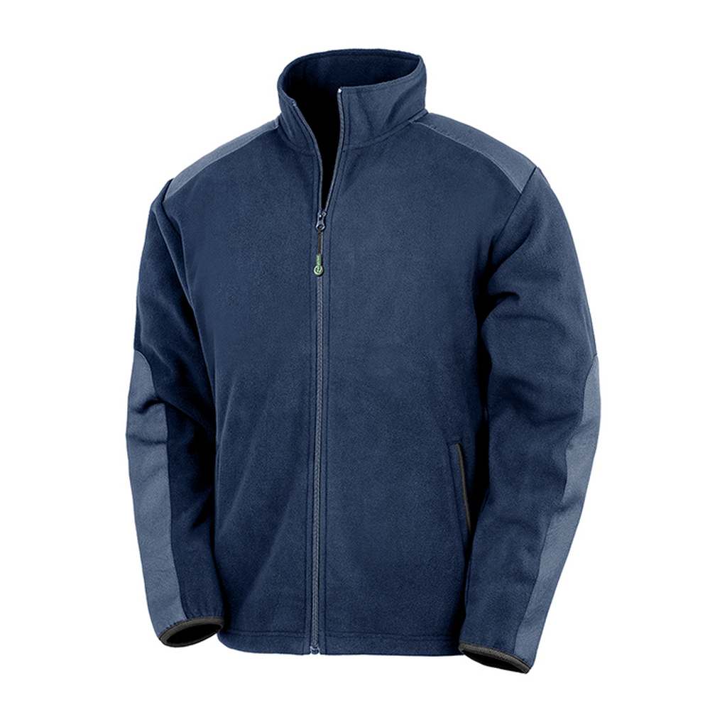 Vorderseite der Microfleece-Jacke Result R515X Recycled Heavy Duty navy bedruckt