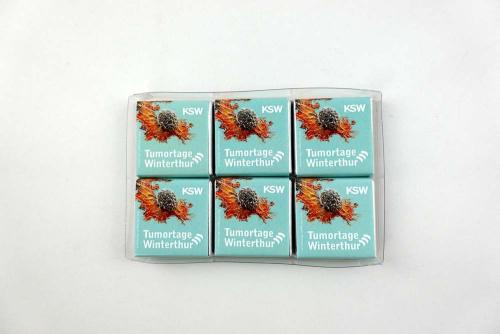 Schoko-Napolitains bedruckt mit KSW Winterthur-Tumortage-Logo/Sujet – Juerg Siegrist AG Werbeartikel