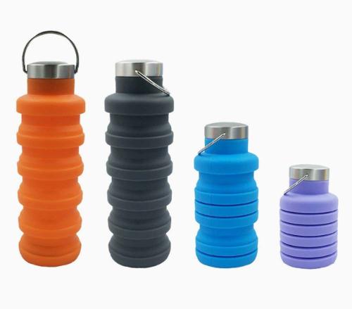 Faltbare Trinkflasche mit Laserung auf Edelstahl-Deckel