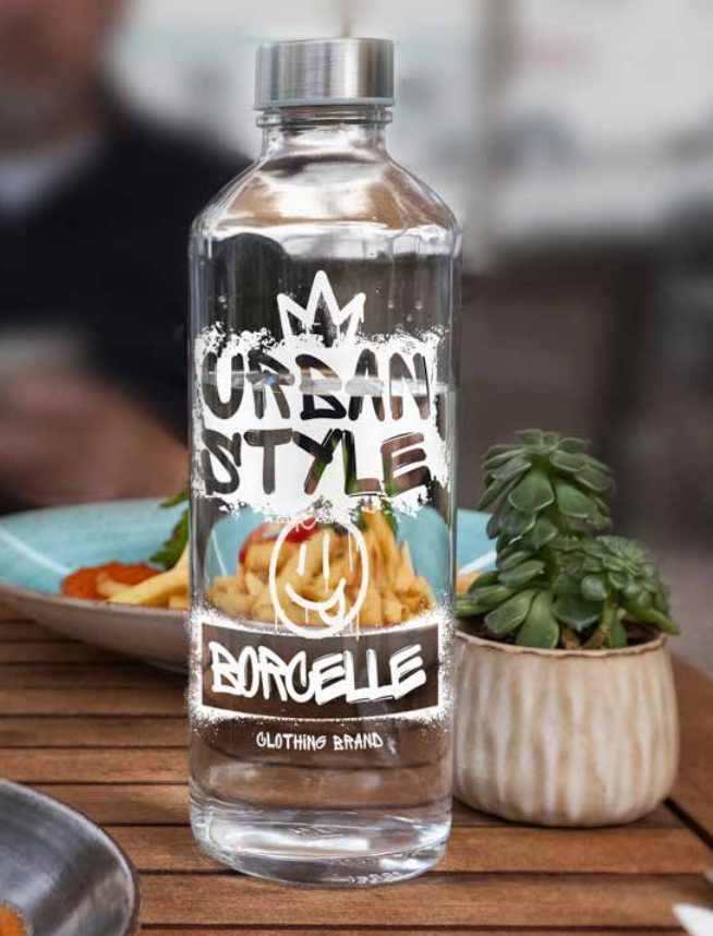 1-Liter-Glasflasche mit Ihrem Aufdruck und Design