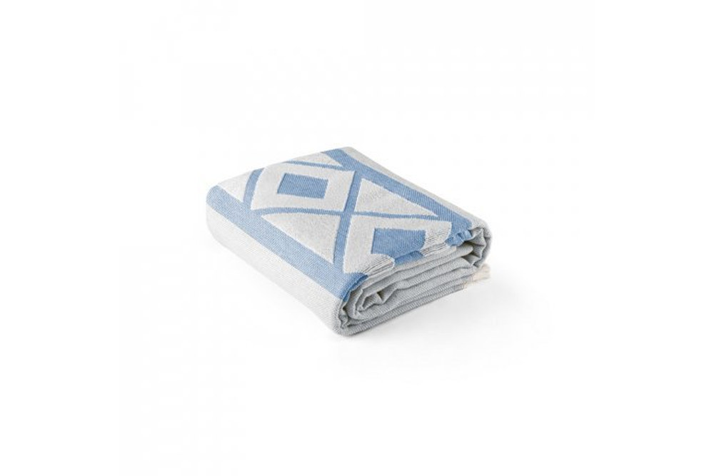 Multifunktionales Hamam Badetuch in Blau/Weiss, 100 × 180 cm, als Strandtuch oder Liegetuch mit Firmenlogo personalisierbar - gefaltete Ansicht: