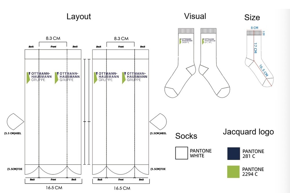 Socken mit Logo individuell eingestrickt als Sonderanfertigung - weiss